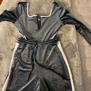 Gray velvet one piece illusion jumpsuit